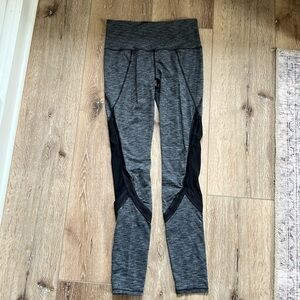 Athleta gray leggings with black mesh